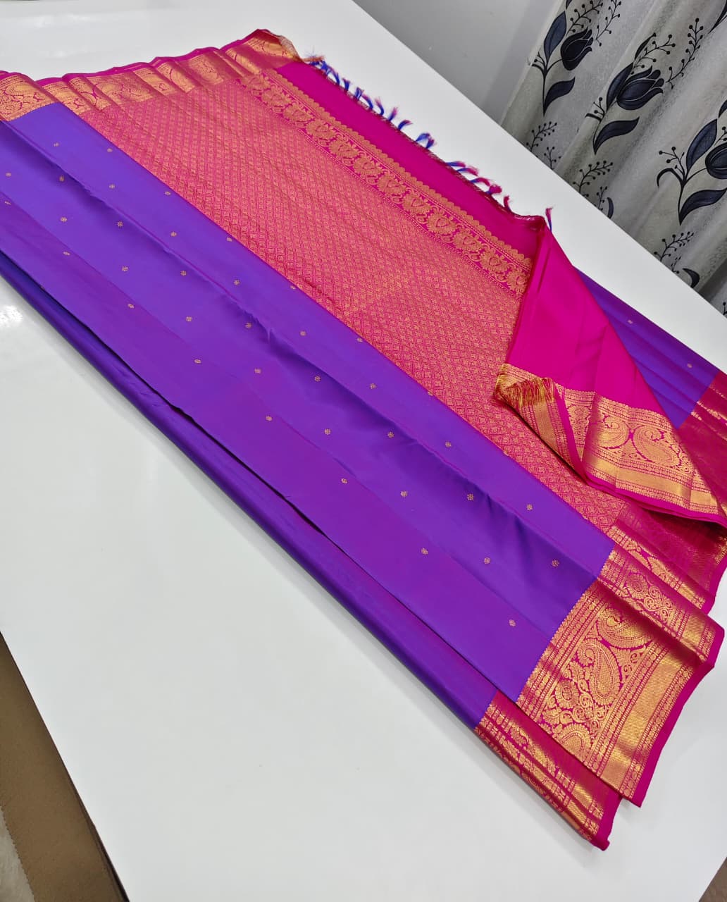 Orange with Pink Zari Border Paithani Silk Saree